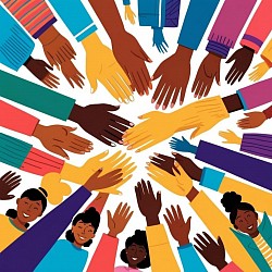 Many hands touching the other hands