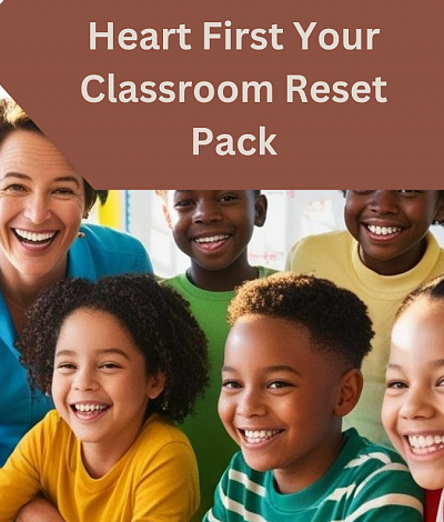 A book cover, with a teacher and her students smiling in a classroom.